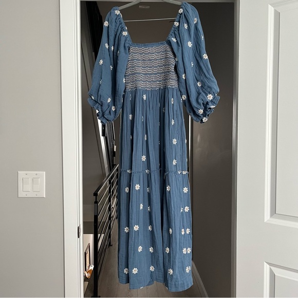 Free People Dahlia Embroidered Maxi Dress in Blue Coastal Combo - Picture 4 of 7